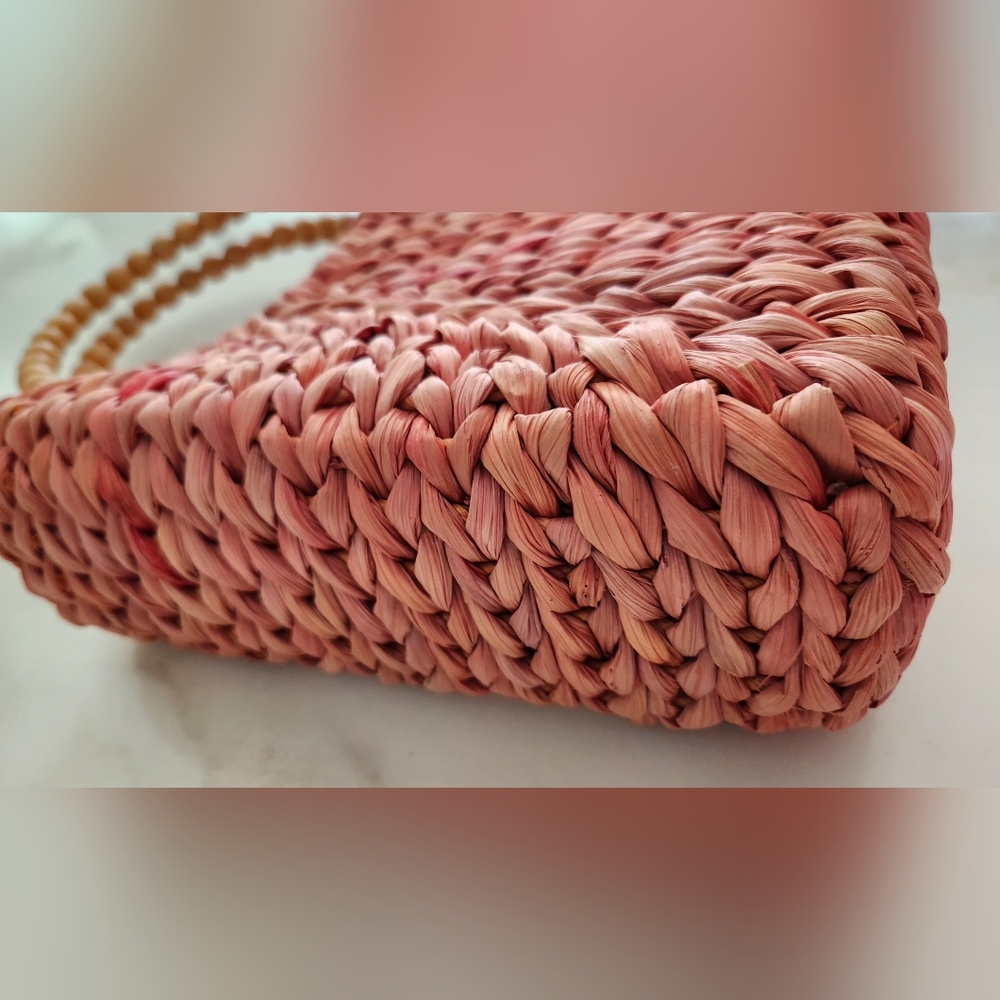 Orange Woven Summer Raffia Handbag with Gorgeous Orange Flower Accent - Picture 3 of 12